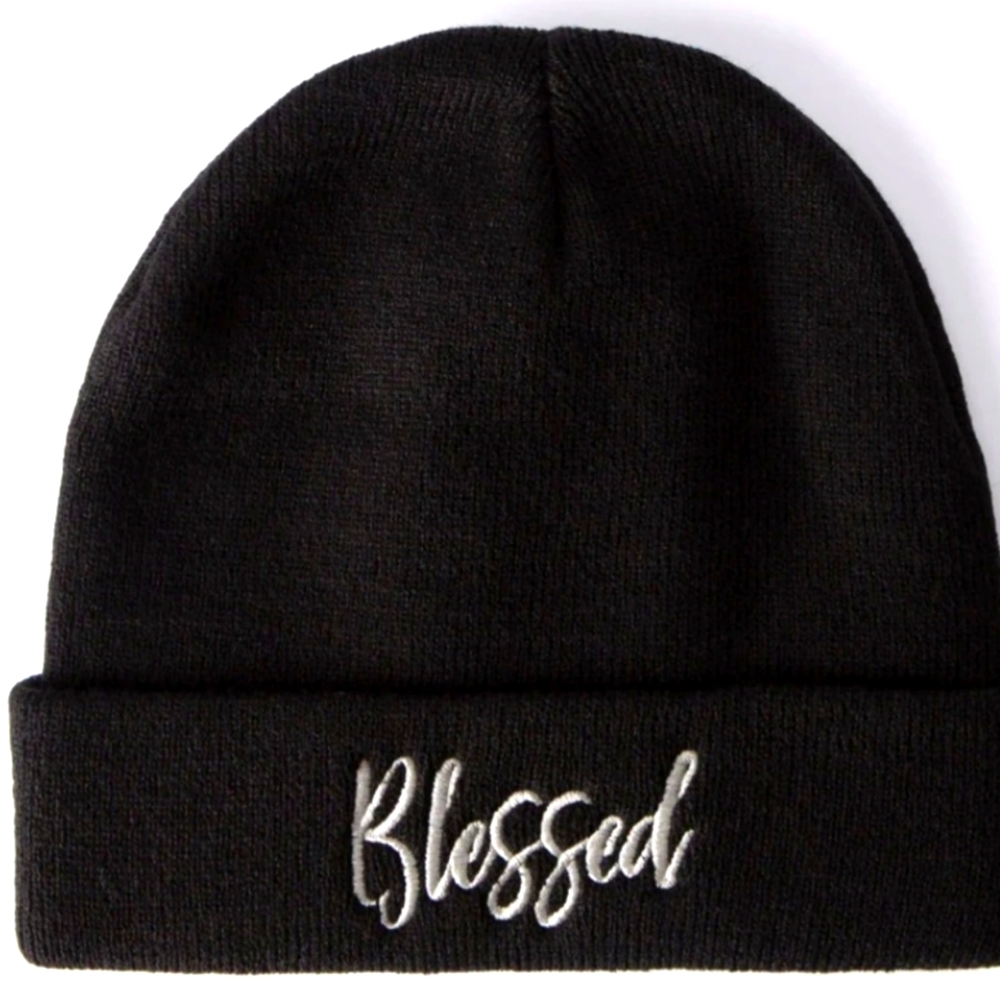 Beanie- new "Blessed" embroidered black stylish beanie